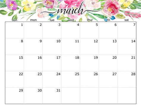 Blank March 2020 Calendar Printable Templates