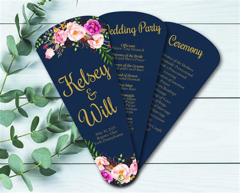 Navy Floral Wedding Program Fans Petal Fan Programs Outdoor Wedding