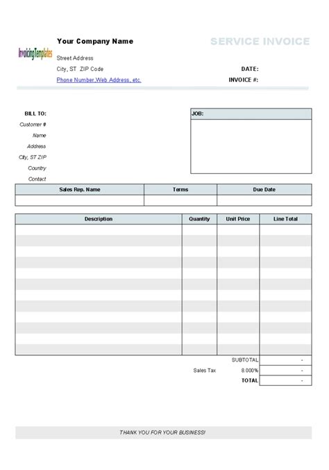 Blank Invoice Invoice Template Word Printable Invoice Invoice Template