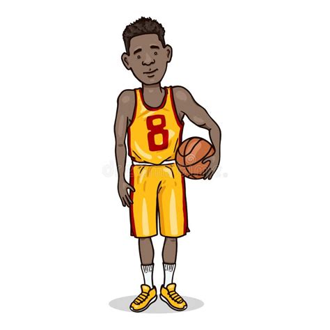 Vector Cartoon Young African Man In Basketball Uniform With A Ball