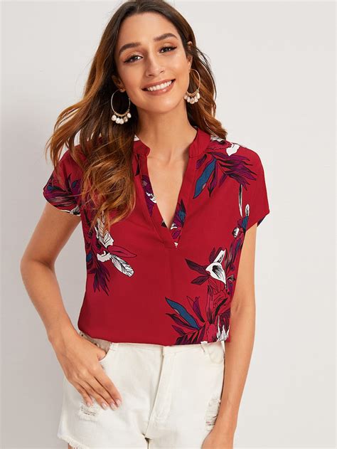 shein floral print notched top floral print blouses blouses for women women
