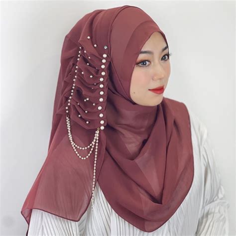 ramadan muslim chiffon turban scarf shawl fringe shawl plain beaded tassel headscarf for women