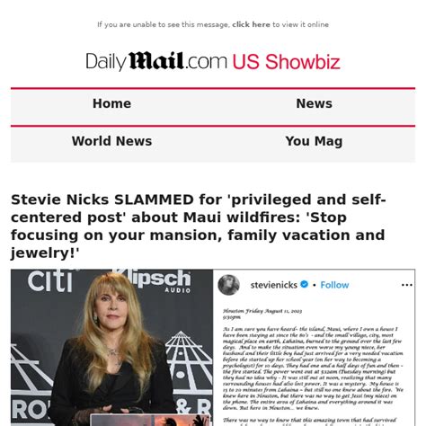 Stevie Nicks Slammed For Privileged And Self Centered Post About Maui