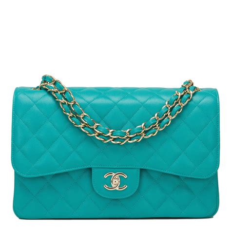 Chanel Turquoise Quilted Caviar Jumbo Classic Double Flap Bag Chanel