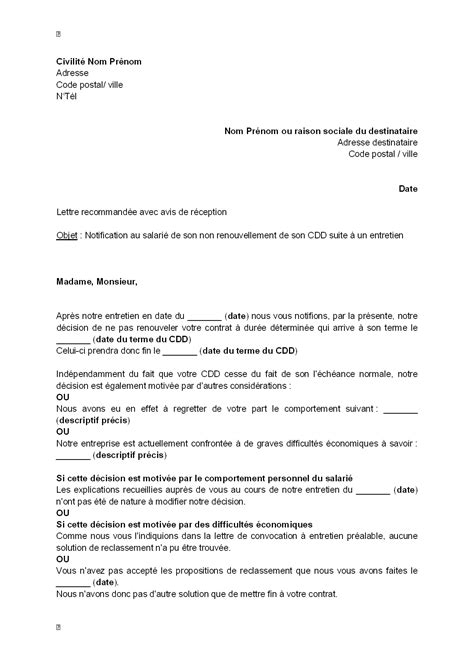 Letter Of Application Modele De Lettre De Renouvellement De Contrat De