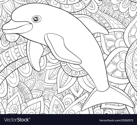 Adult Coloring Bookpage A Cute Dolphin Royalty Free Vector