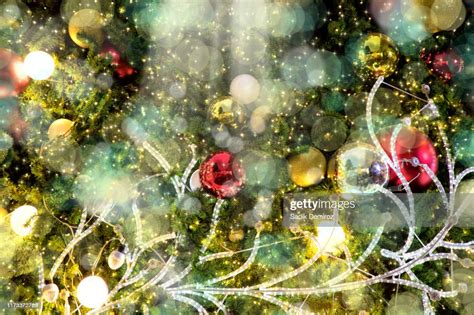 Close Up Christmas Tree With Colorful Lights And Ornaments High Res