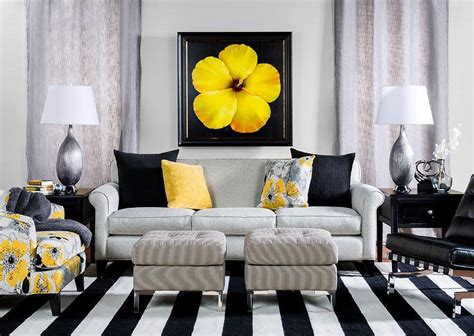 Contemporary Chic Tulare White Living Room Decor Yellow Decor