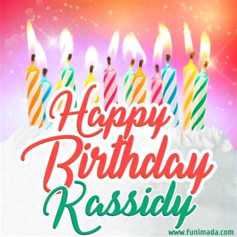 Happy Birthday  For Kassidy With Birthday Cake And Lit Candles — Download On