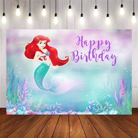 Little Mermaid Princess Backdrop For Girls Birthday Backdrops Birthday Party Decor Purple Blue