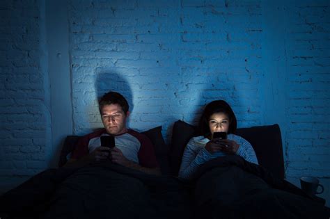 Night Couple In Bed Using Mobile Phone Relationship Communication