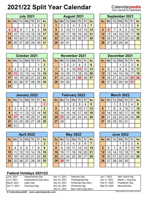 Fiscal Calendarpedia 2021 July To June Template Calendar Design