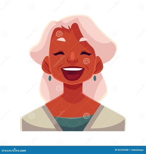 Grey Haired Old Lady Laughing Facial Expression Stock Vector