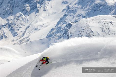 Man Skiing In Deep Powder Snow In Austrian Alps Gastein Salzburg