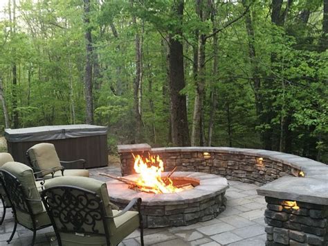 Hot Tub And Built In Fire Pit With Seating Wall For Cozy Nights With Your Group Hot Tub