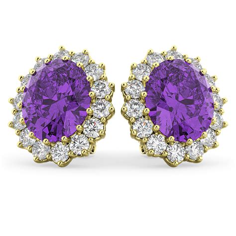Oval Amethyst Diamond Accented Earrings 14k Yellow Gold 10 80ct AD1494
