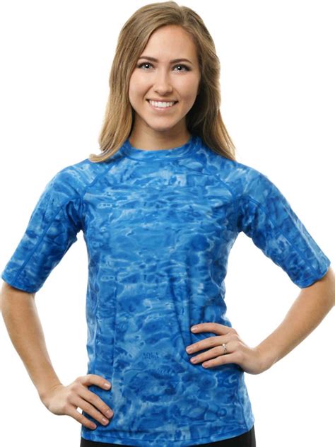 Aqua Design Rashguard Swim Shirts For Women Upf50 Short Sleeve Rash Guard Shirt Royal Ripple