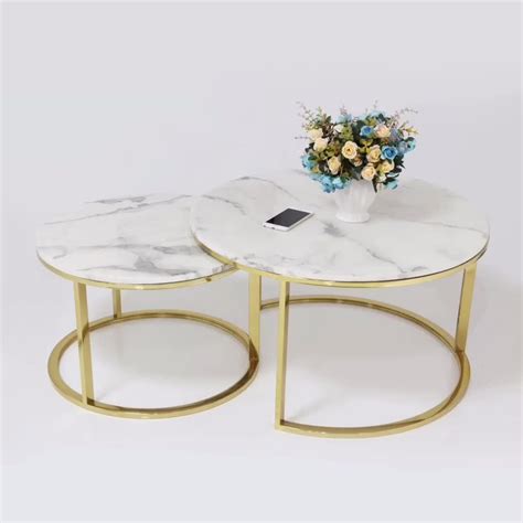 White Marble Top Center Table Gold Stainless Steel Coffee Table Buy