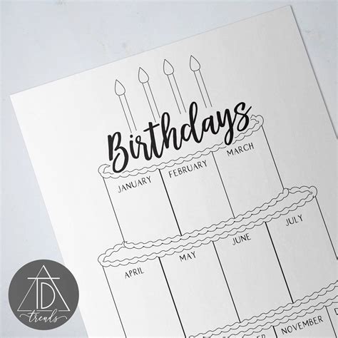 Birthday Tracker Planner Or Bullet Journal Printable Insert Etsy