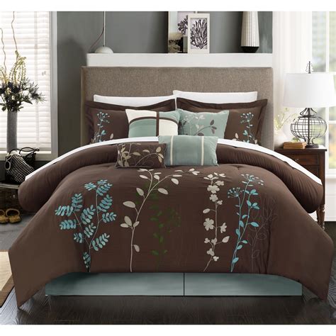 Chic Home Bliss Garden 8 Piece Chocolate Brown Comforter Set Queen