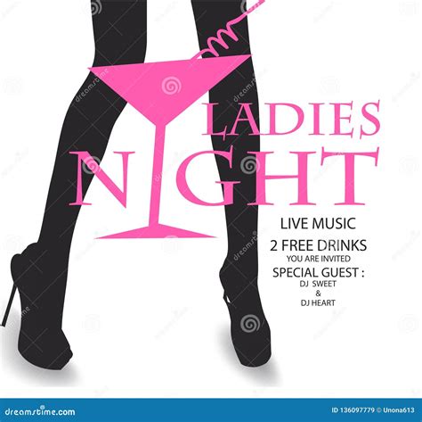 Ladies Night Party Invitation Card With Woman`s Legs And Cocktail Glass
