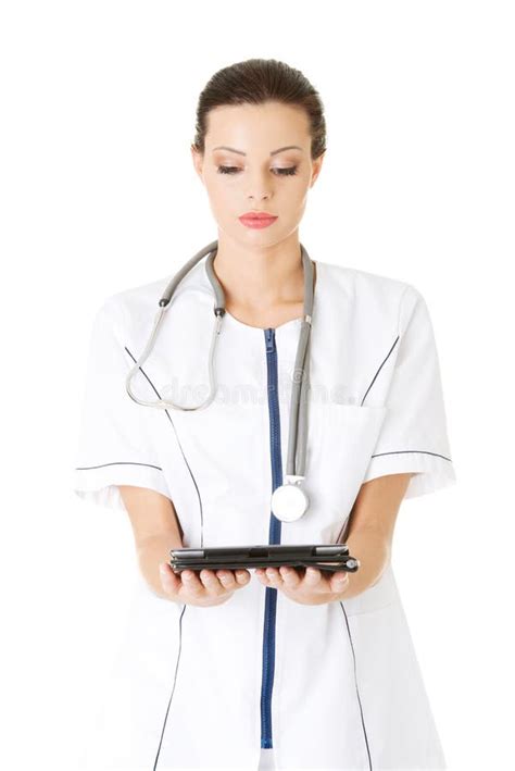 Nurse Holding Tablet Computer Stock Image Image Of Medicine Mask