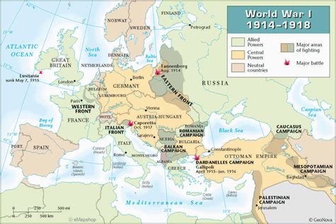 Europe In World War 1 Map This Map Shows The Fronts And Major Battles