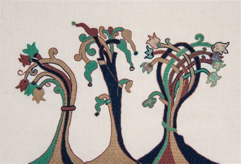 Trees A La Bayeux Tapestry Crewel Wools On Linen Twill Bayeux