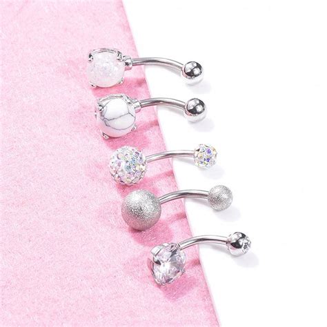 1set Navel Belly Button Ring Barbell Rhinestone Crystal Ball Piercing Jewelry Uygun Fiyatlı