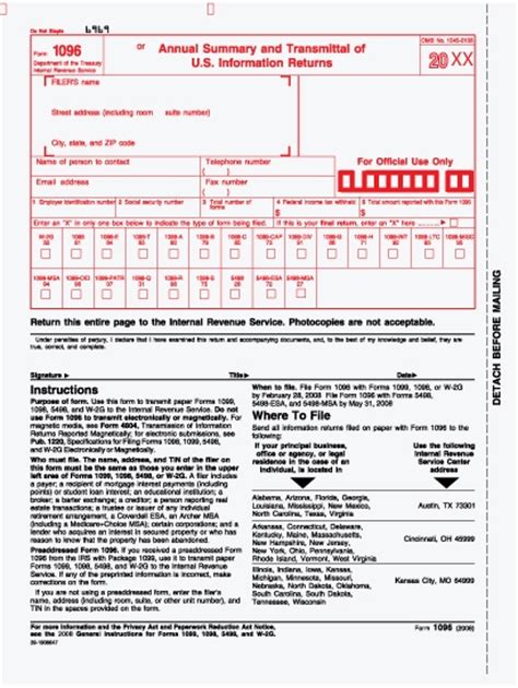 Printable Form 1096 Irs Form 1096 Fillable Universal Network File