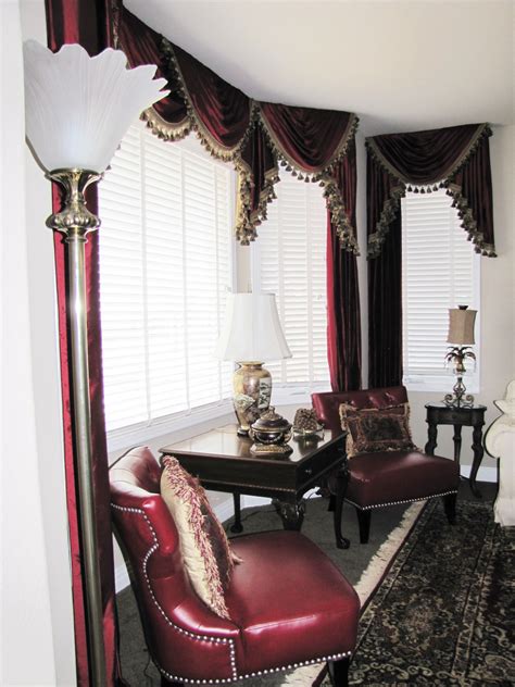 Red Silk Swag Valance With Drapes Window Valance Window Treatments