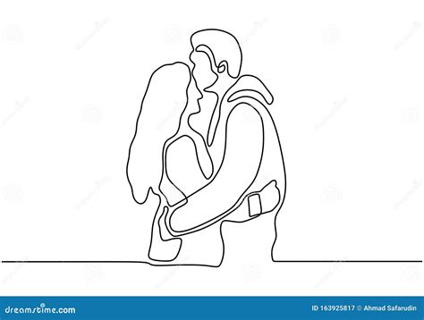 One Line Drawing Of Hugging Couple Vector Minimalism Single Hand Drawn Continuous Of Man And
