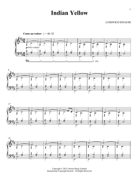 Indian Yellow Sheet Music Ludovico Einaudi Piano Solo
