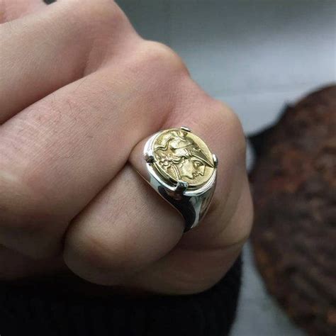 18k Gold Coin Ring Men Greek Ring Men Unisex Jewelry Etsy Anillos