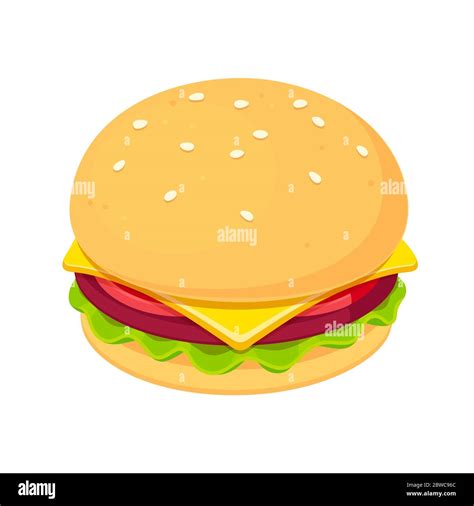 Burger Clip Art Illustration In Flat Cartoon Style Isolated Vector