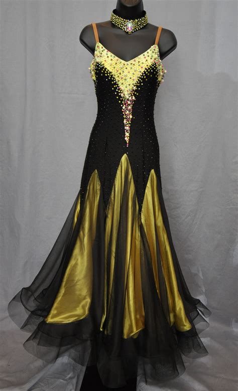 black yellow pearl ballroom dress