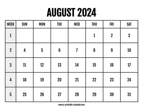 Calendar 2024 August