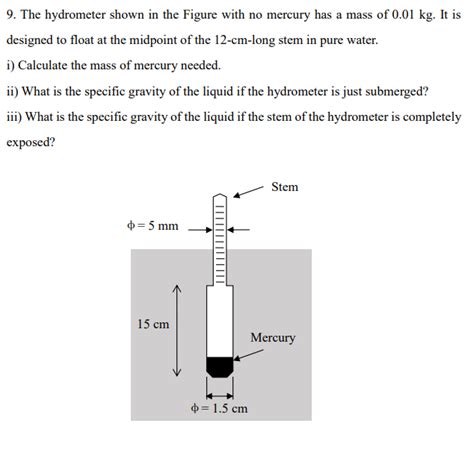 Solved 9 The Hydrometer Shown In The Figure With No Mercury