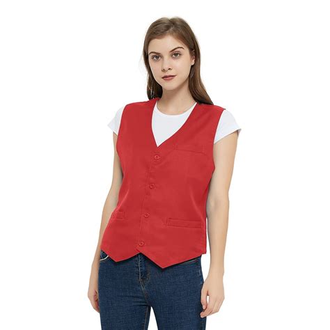 toptie unisex button vest work wear uniform vest red xxl