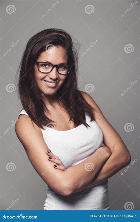 cool shapely girl with nerdy glasses stock image image of attractive happy 47549153