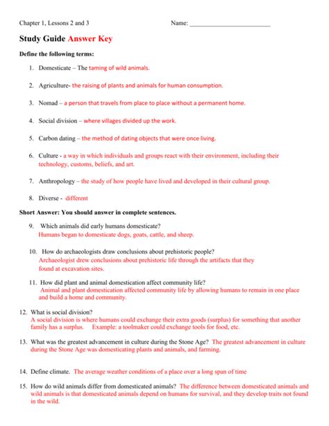 Chapter 1 Lessons 2 And 3 Name Study Guide Answer Key Define