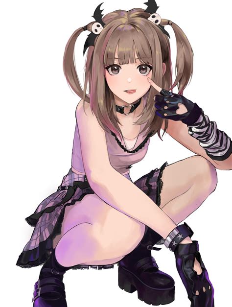 safebooru 1girl p absurdres akanbe bangs bat wings black eyes black footwear breasts brown