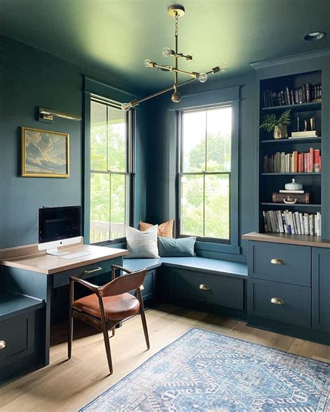 Masculine Rich Blue Home Office Inspiration Soul And Lane