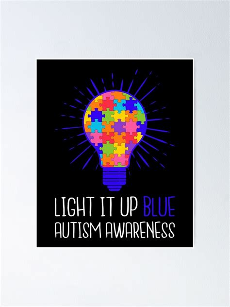 Light It Up Blue Autism Awareness Ribbon Puzzle Pieces Poster For