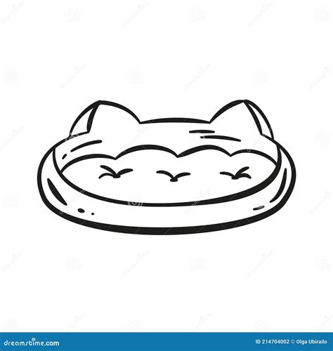 Cute Doodle Cat Bed Hand Drawn Line Vector Illustration Stock Vector