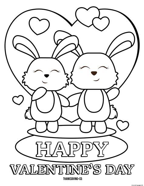 Happy Valentines Day Bunnies Coloring Pages Printable