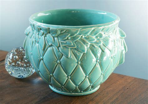 Vintage Mccoy Planter Jardiniere Aqua or Turquoise Quilted - Etsy