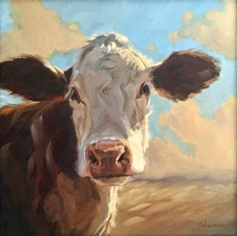 Hereford Sunset Cow Oil Painting Modern Farmhouse Art 12