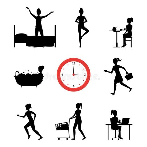 Cartoon Silhouette Black Daily Routine Character Woman Vector Stock