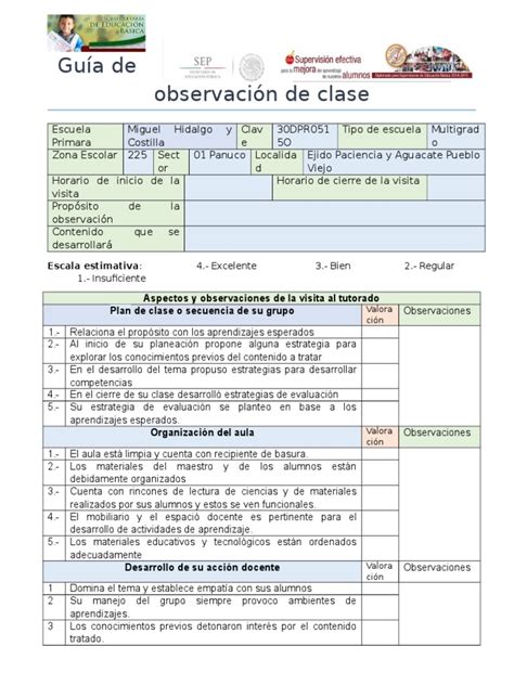 Guía De Observación De Clase Maestros Evaluación